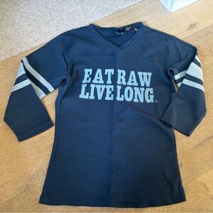 One Lucky Duck Navy Graphic Long-Sleeve Shirt - "Eat Raw Live Long" S